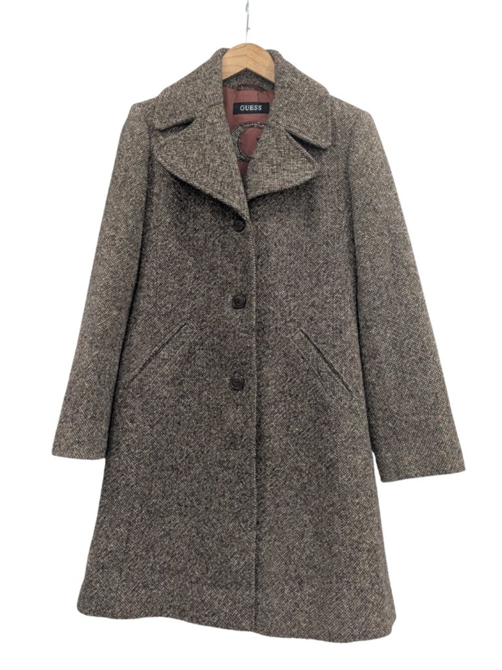 GUESS Brown Tweed Wool Blend A-Line Coat Women's M - Picture 5 of 12
